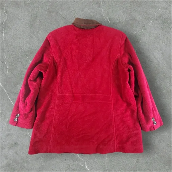 L.L Bean Chore Jacket Womens XL Petite Red 0F‎ JN7 Wool Utility Barn Overcoat - Picture 8 of 8